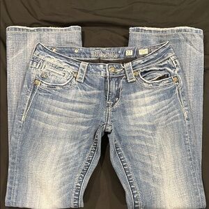 Miss Me Blue Boot Cut Jeans with Vintage Fading